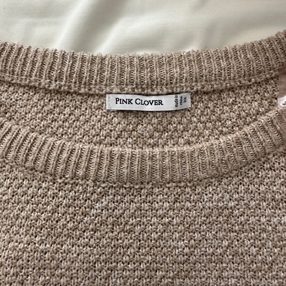 Pink Clover Tan Crew Neck Sweater with Textured Knit